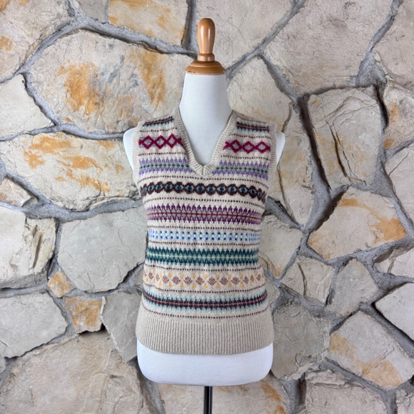 Ralph Lauren Rugby c. 1990 Wool Fair Isle Sweater Vest Sand Dollar | M - Picture 1 of 4